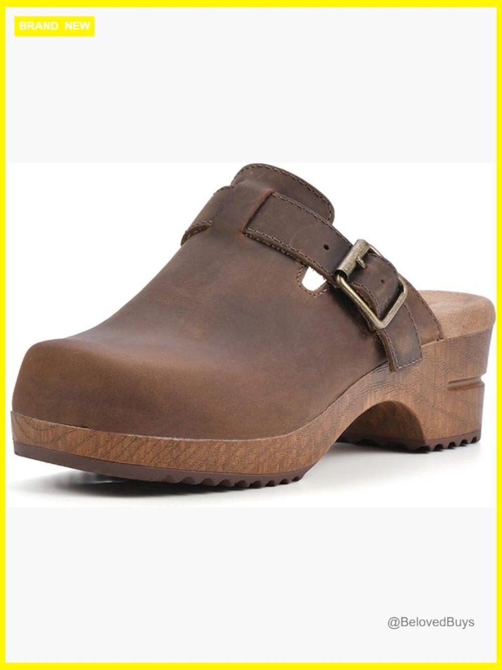 Leather Clog with Cushioned Insole and Buckle Detail
